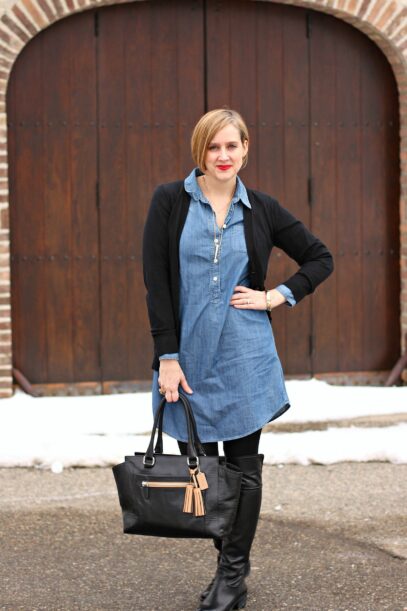 denim dress with cardigan