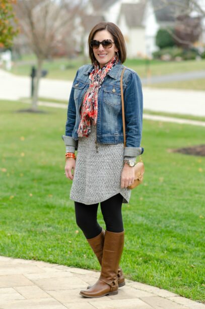 denim dress with cardigan