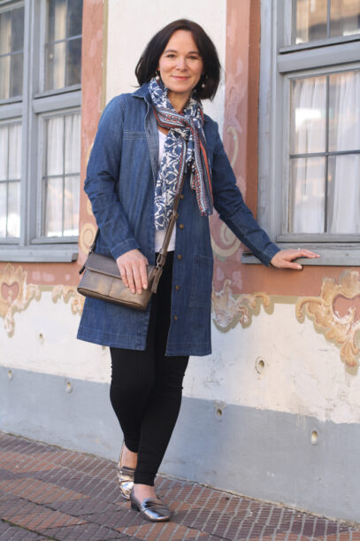 denim dress with leggings