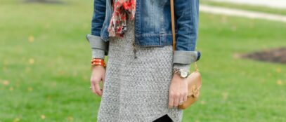 denim dress with leggings