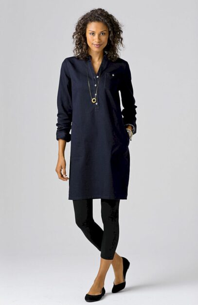 denim dress with leggings