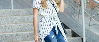 denim dress with shirt underneath