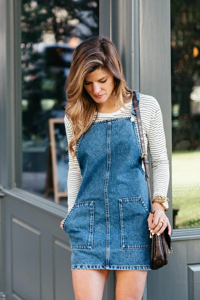 denim dress with sneakers
