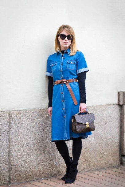 denim dress with tights