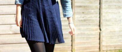 denim dress with tights