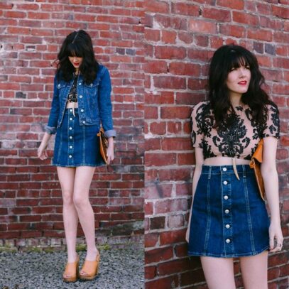 denim skirt outfit ideas