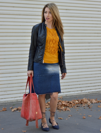 denim skirt outfit ideas