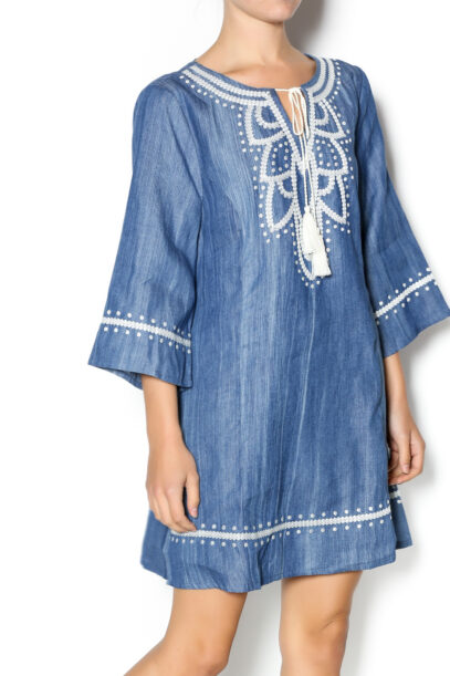 embroidered denim dress