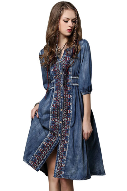 embroidered denim dress