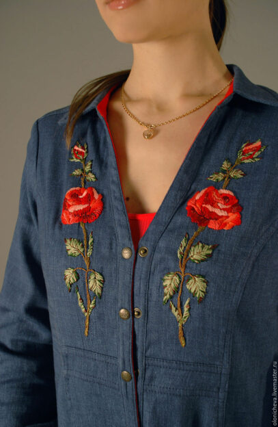 embroidered denim dress