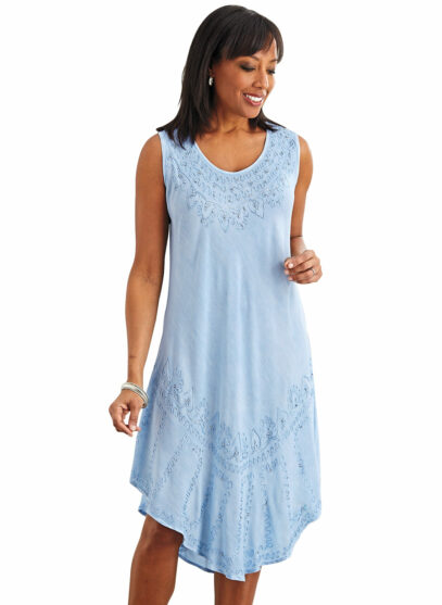 embroidered denim dress