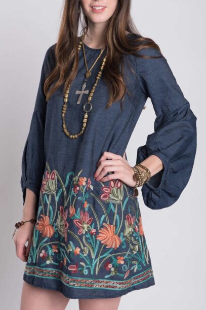 embroidered denim dress