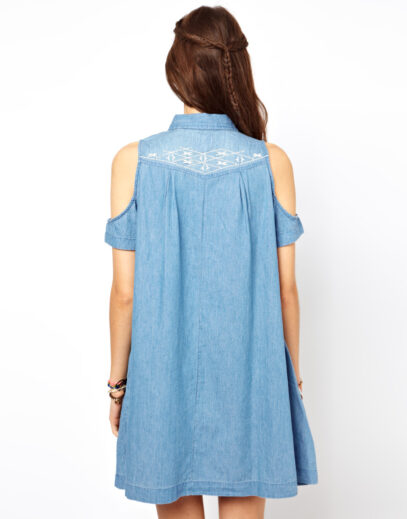 embroidered denim dress