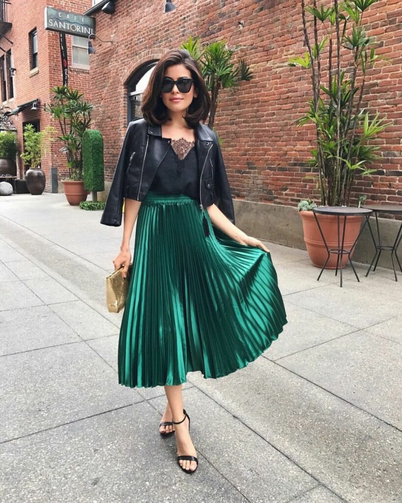 green skirt outfit