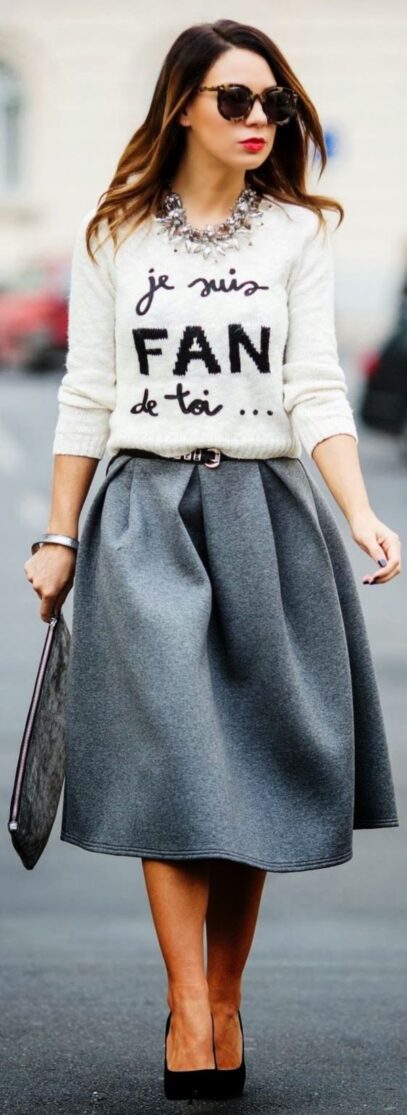 grey skirt outfit