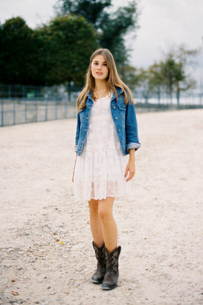 jean dress with boots