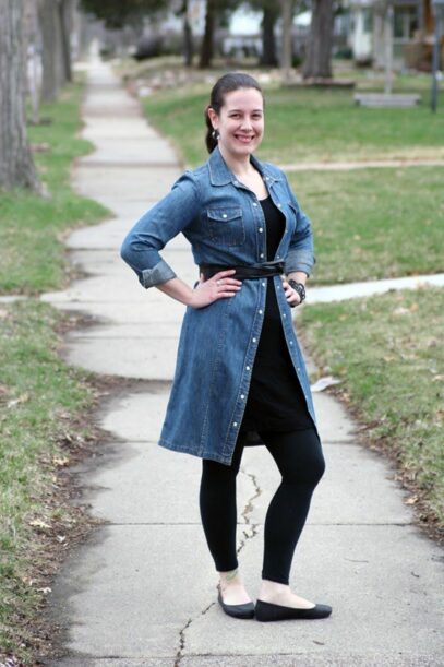 jean dress with leggings