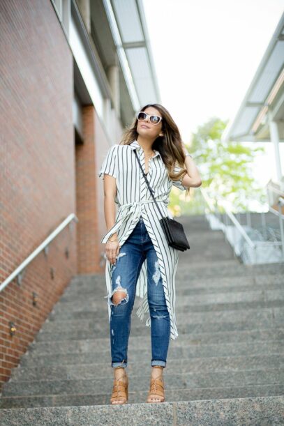 jean dress with shirt under