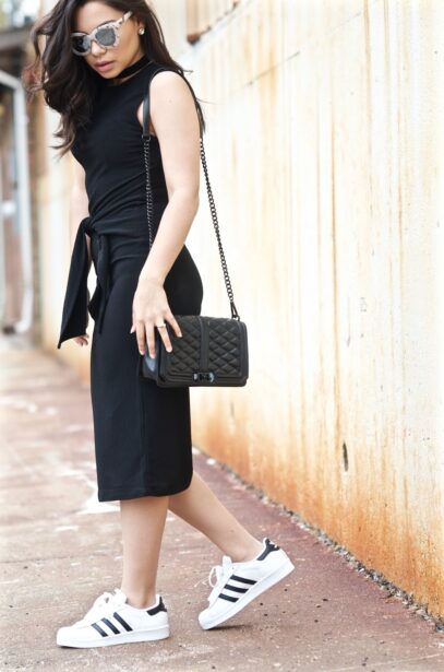 jean dress with sneakers