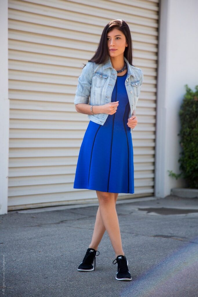 jean dress with sneakers