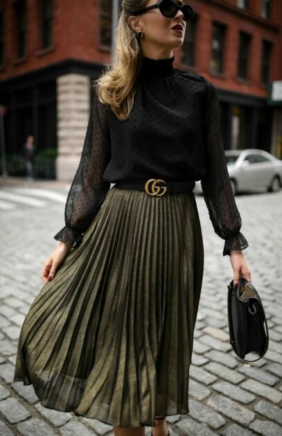 long pleated skirt outfit