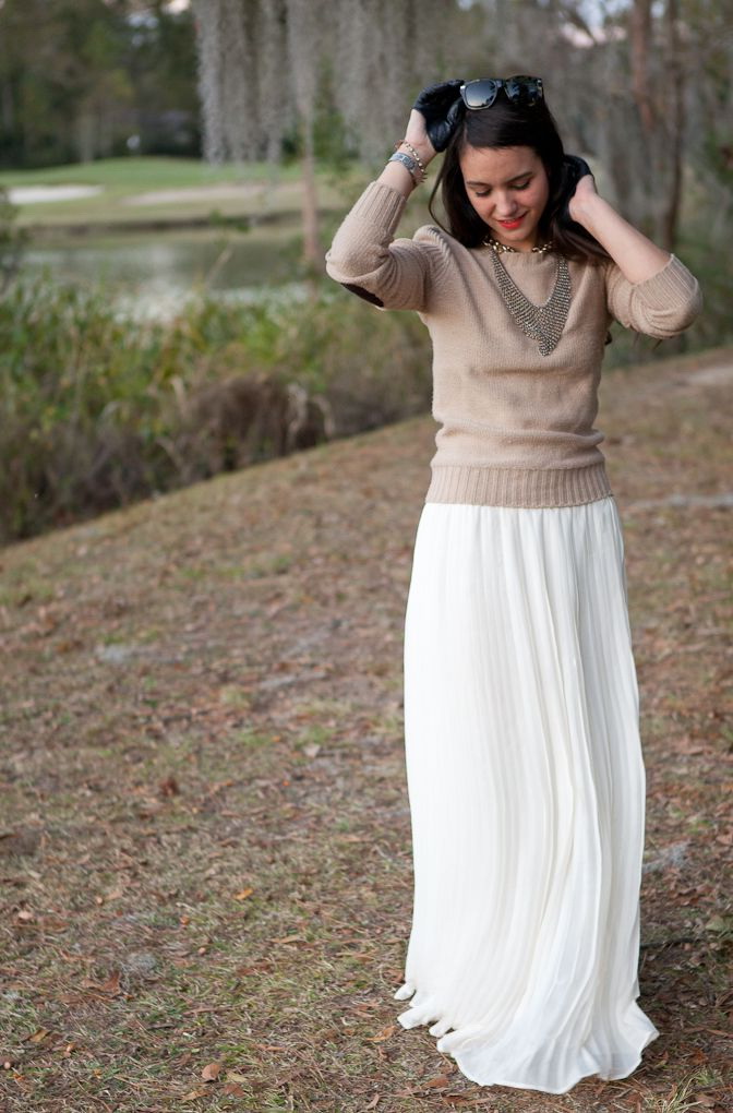 long white skirt outfit