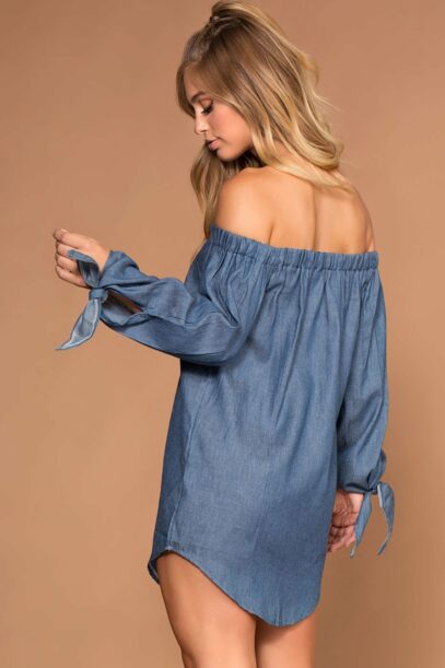 off shoulder denim dress