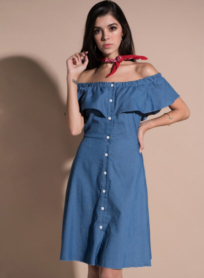 off shoulder denim dress