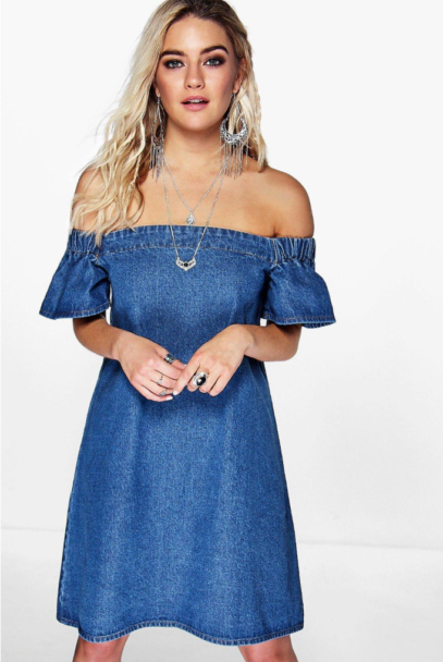 off shoulder denim dress