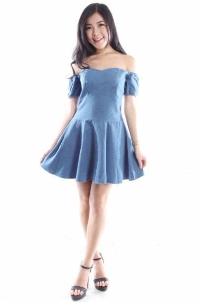 off shoulder denim dress