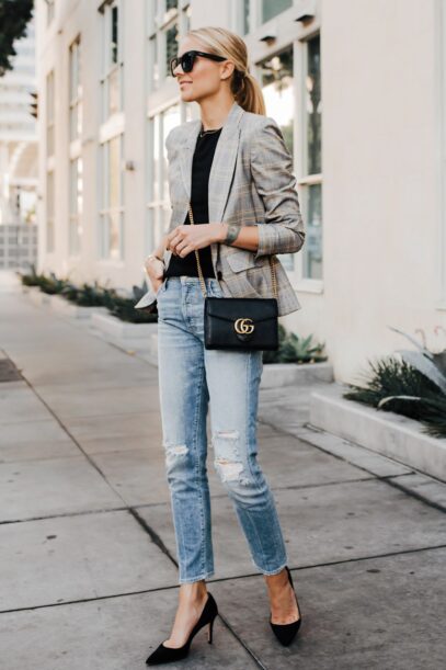 plaid blazer outfit street fashion