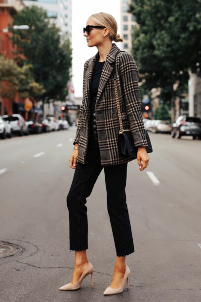 plaid blazer outfit street fashion