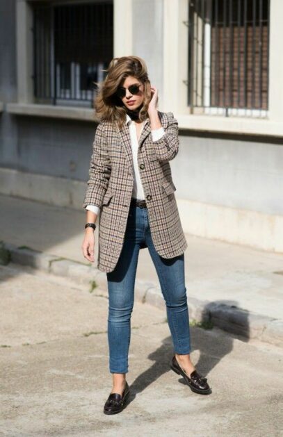 plaid blazer outfit street fashion