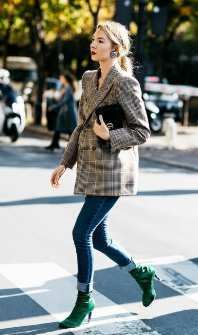 plaid blazer outfit street fashion