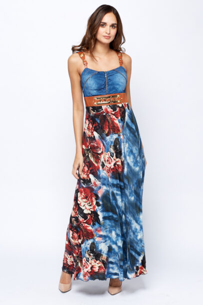 printed denim dress
