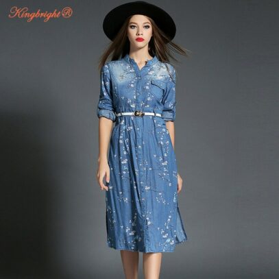 printed denim dress