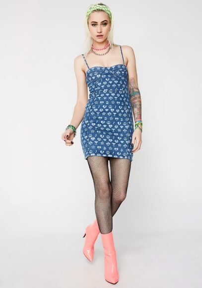 printed denim dress