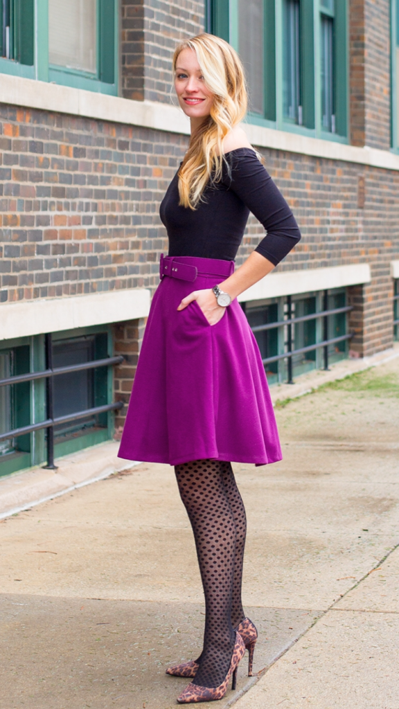 purple skirt outfit
