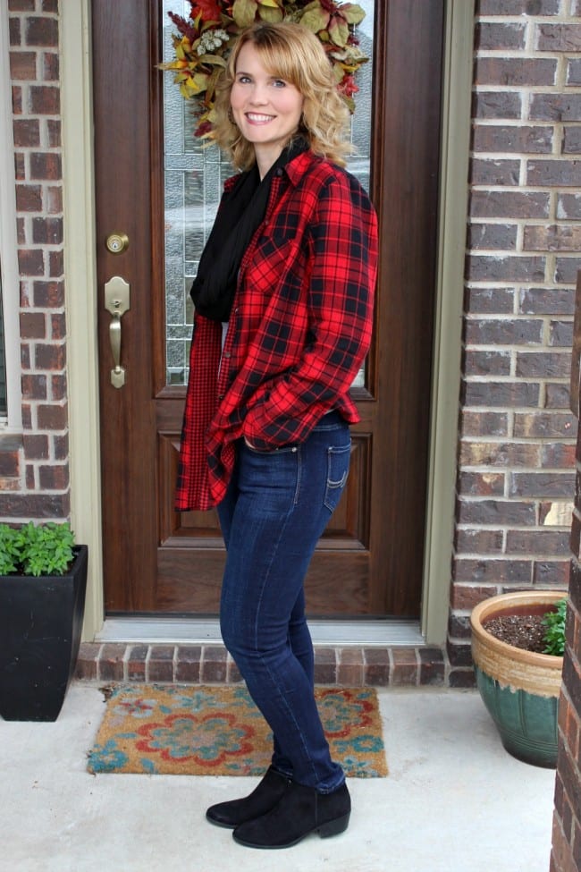 red plaid skirt outfit