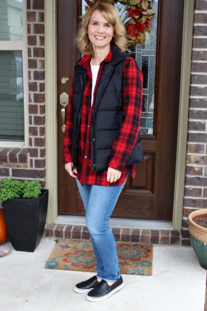 red plaid skirt outfit