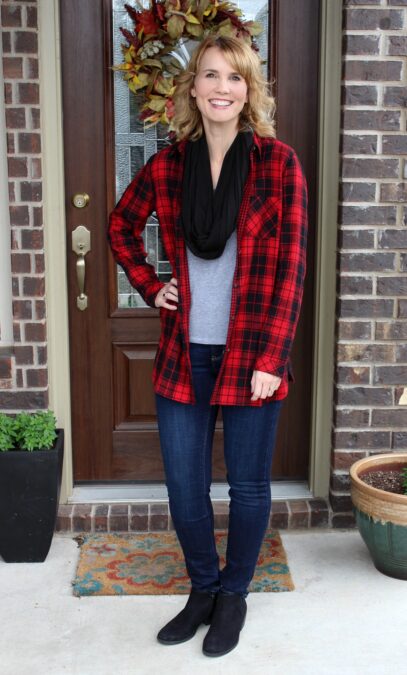 red plaid skirt outfit