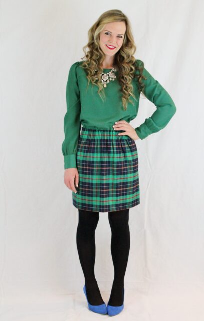 red plaid skirt outfit