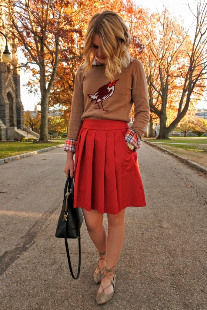 red skirt outfit