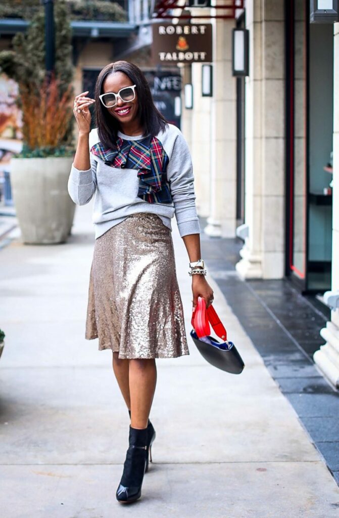 sweatshirt and skirt outfit