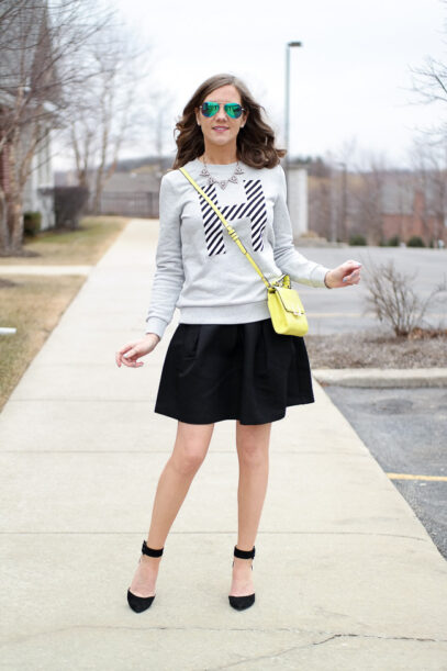 sweatshirt and skirt outfit