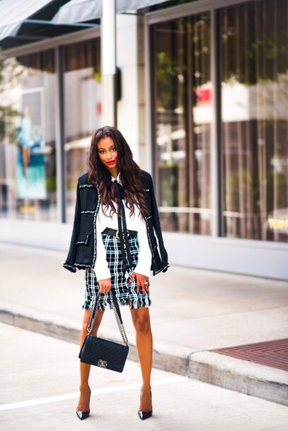 tweed skirt outfit