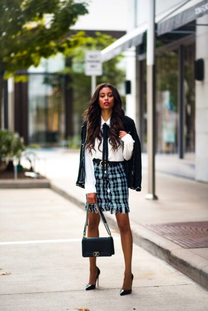 tweed skirt outfit