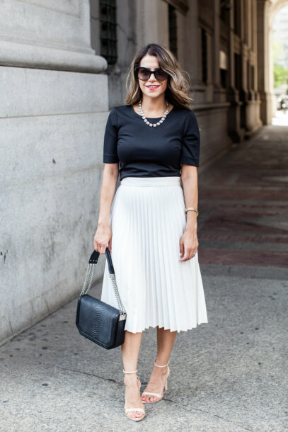 white pleated skirt outfit
