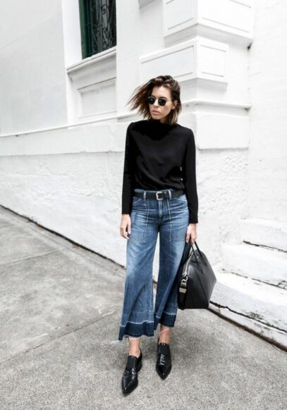 wide leg jeans outfit street style