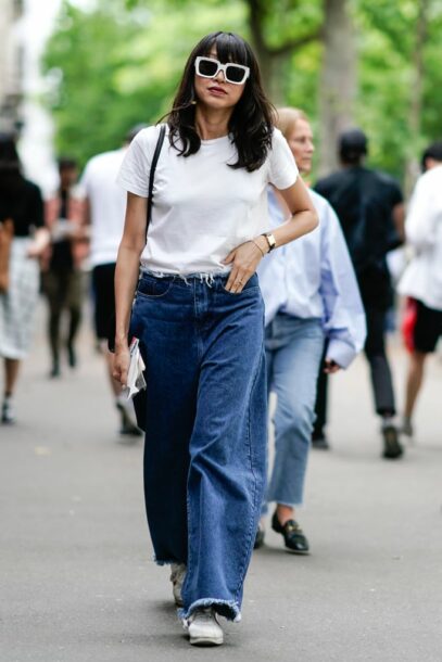 wide leg jeans outfit street style